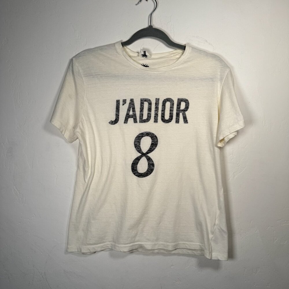 Christian Dior White Linen Blend Short Sleeve Graphic J'Adior 8 T-Shirt Size M